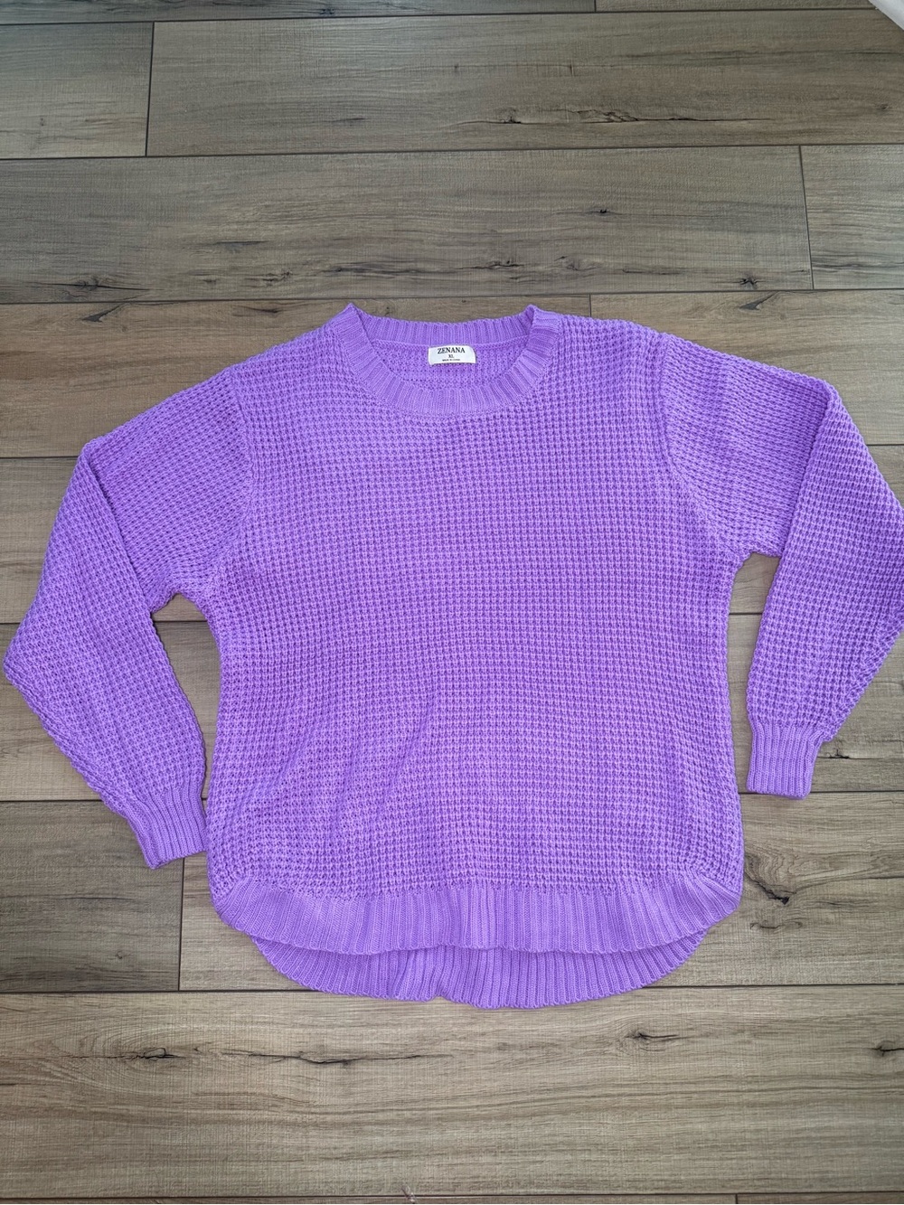 Zenana XL Purple Waffle Knit Oversized Sweater Tunic Hi Low Slouchy
